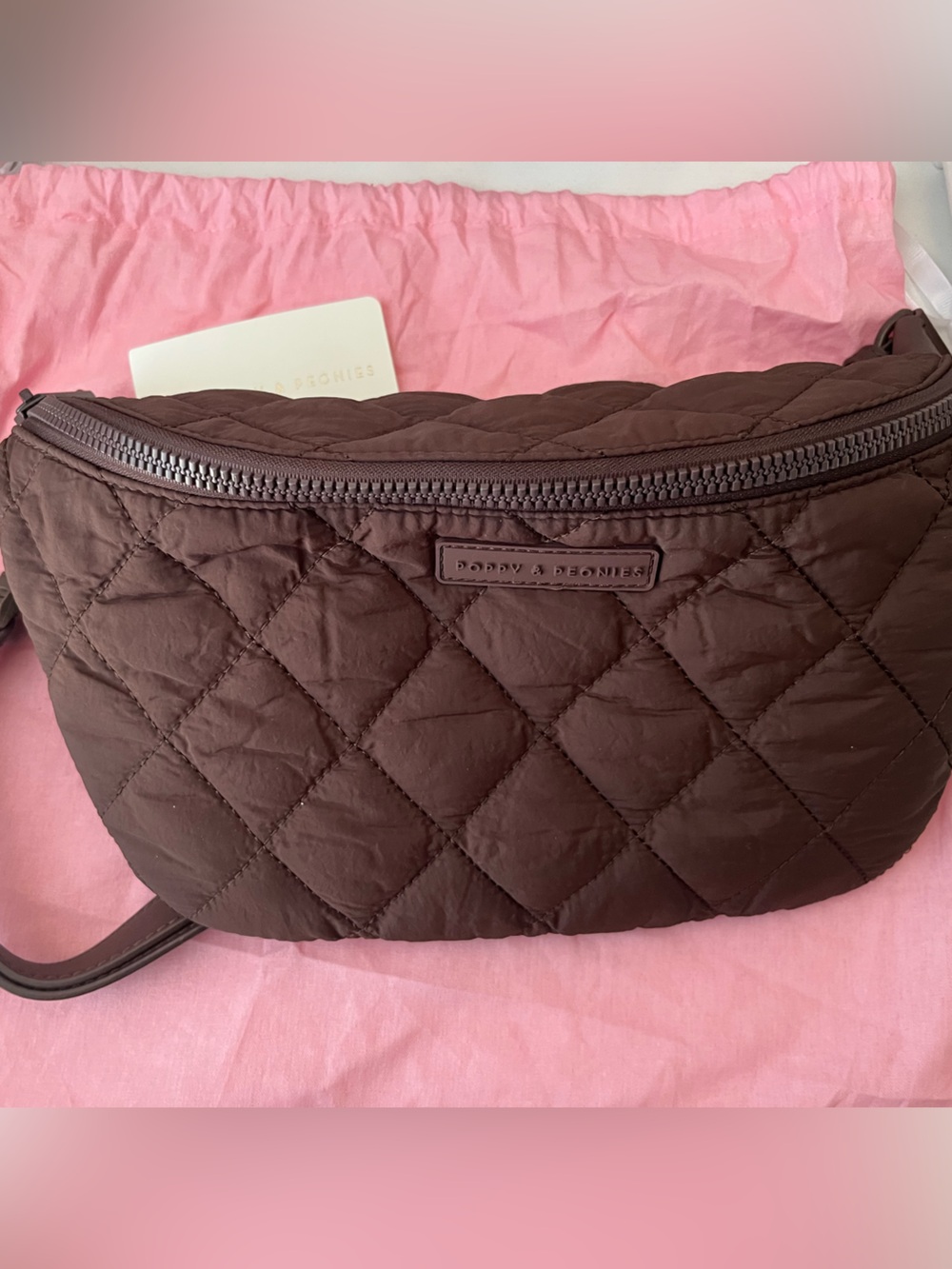 Poppy & Peonies Quilted Chocolate Brown Crossbody Bag